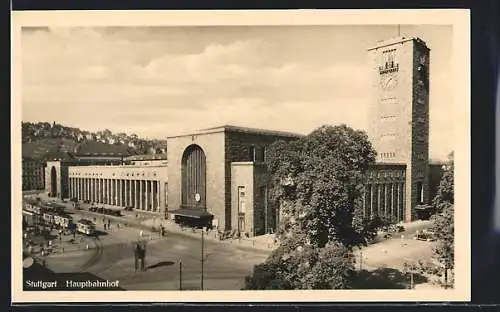 AK Stuttgart, Hauptbahnhof und Strassenbahnhaltestelle