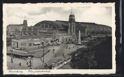 AK Hamburg-St.Georg, Ansicht vom Hauptbahnhof, Strassenbahnen