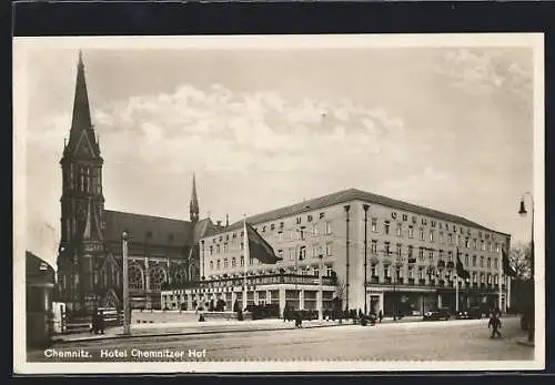 AK Chemnitz, Hotel Chemnitzer Hof mit Kirche