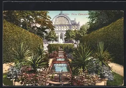 AK Köln-Riehl, Flora-Cascaden vor dem Gasthaus Flora