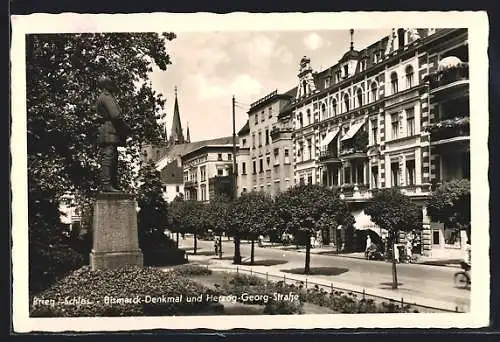 AK Brieg, Bismarck-Denkmal und Herzog-Georg-Strasse