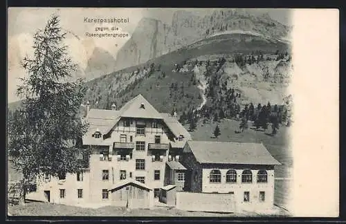 AK Karersee, Karerpasshotel gegen Rosengartengruppe