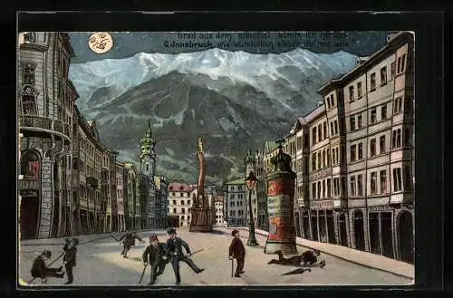 Wirtshaus-AK Innsbruck, Gasthaus Breinössl, Strasse aus der Sicht eines Betrunkenen