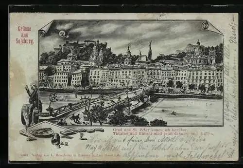 AK Salzburg, Stadt aus der Sicht eines Betrunkenen