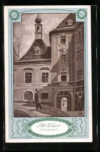 AK Alt-Wien, Mann in der Schönlaterngasse
