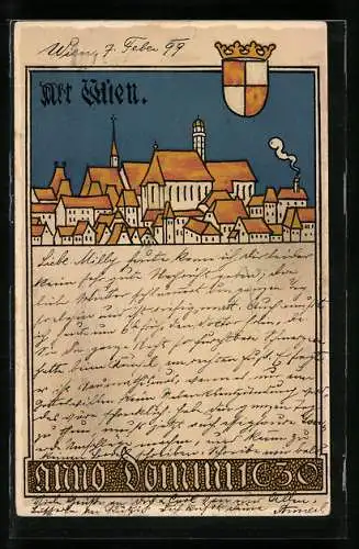 Künstler-AK Alt-Wien, Stadtansicht anno domini 1630, Wappen