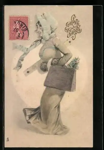 Künstler-AK Raphael Tuck & Sons Nr. 560: Dame mit Haube und Tasche