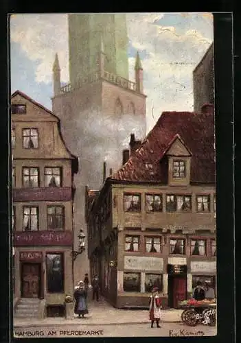 Künstler-AK Hamburg, Motiv am Pferdemarkt