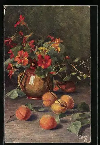 Künstler-AK Raphael Tuck & Sons Nr. 591B: Pfirsiche und Blumen