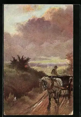 Künstler-AK Harry Payne: Mann mit Pferdefuhrwerk auf dem Weg nach Hause