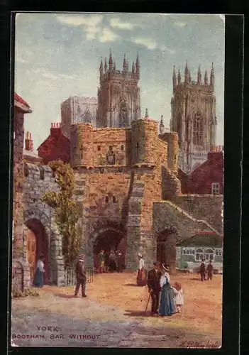 Künstler-AK Raphael Tuck & Sons Nr. 7787: York, Bootham Bar Without, Partie am Stadttor