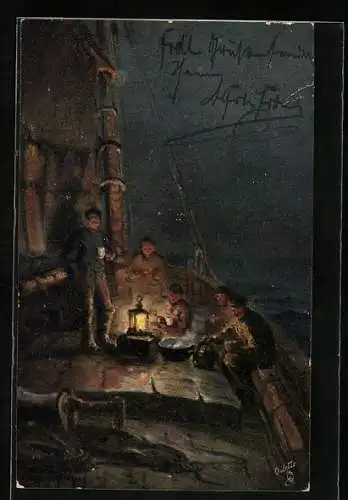 Künstler-AK Raphael Tuck & Sons Nr. 2721: With the North Sea Fishing Fleet