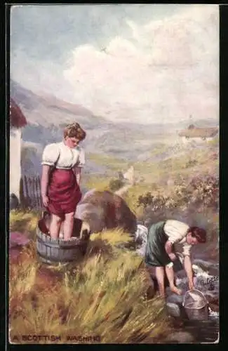 Künstler-AK Raphael Tuck & Sons Nr.9243: A Scottish Washing