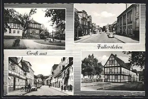 AK Fallersleben, Hotel Hoffmann-Haus, Strassenpartie mit VW-Käfer