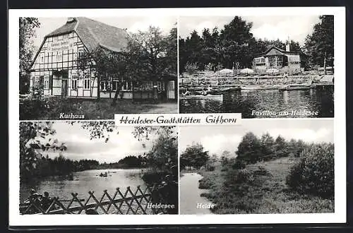 AK Gifhorn, Kurhaus und Pavillon Am Heidesee, Heidesee