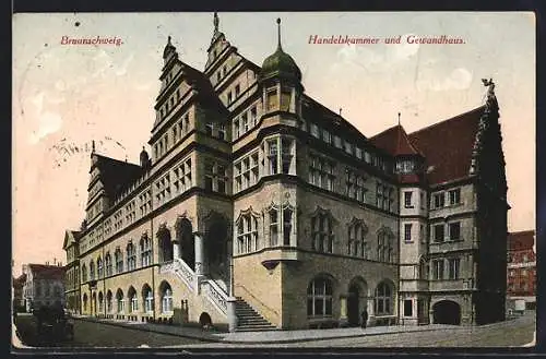 AK Braunschweig, Strassenecke mit Prachtbau