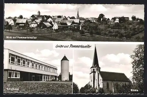 AK Pommertsweiler, Schule, Kirche, Ortsansicht