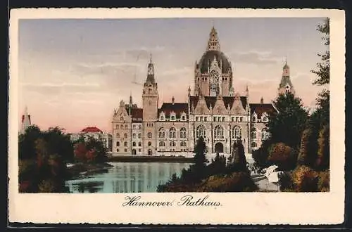 AK Hannover, Rathaus an einem Herbstabend