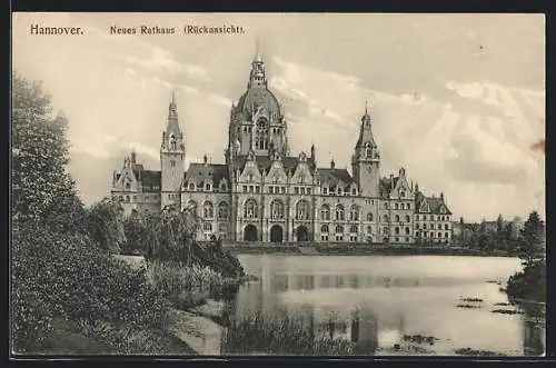 AK Hannover, Neues Rathaus vom Maschpark aus betrachtet