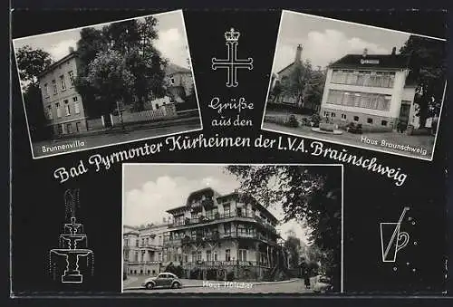 AK Bad Pyrmont, Kurheime Brunnenvilla und Haus Braunschweig der LVA