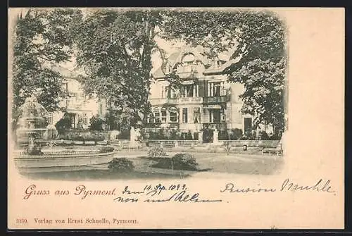 AK Pyrmont, Villa mit Springbrunnen