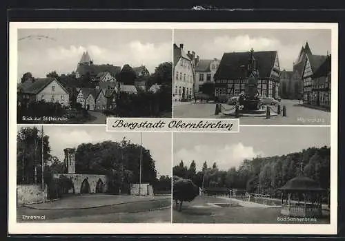 AK Obernkirchen, Ehrenmal, Marktplatz, Blick zur Stiftskirche
