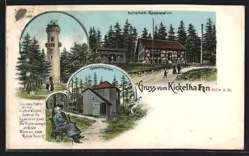 AK Ilmenau, Kickelhahn, Gaststätte Gabelbach Restauration, Aussichtsturm, Goethe am Goethehäuschen