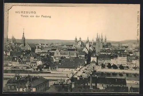 AK Würzburg, Totalansicht von der Festung