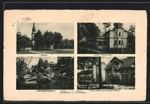 AK Elend, Hotel Waldmühle, Villa Bothe und Haus Mühle, Waldschlösschen, Kirche