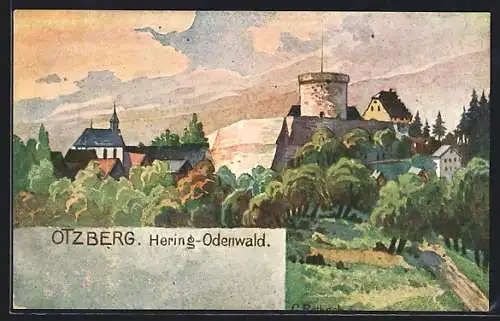 Künstler-AK Hering im Odenwald, Burg auf dem Otzberg