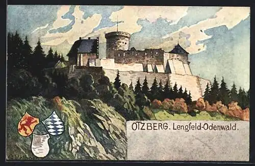 Künstler-AK Lengfeld i. O., Schloss auf dem Otzberg