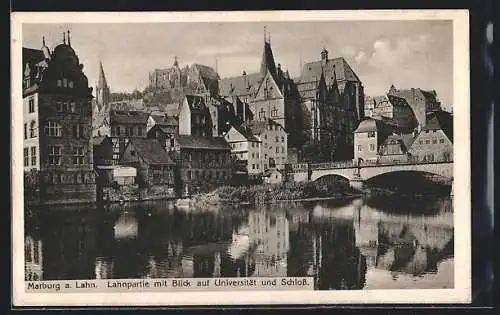 AK Marburg a. Lahn, Lahnpartie mit Blick auf Universität und Schloss