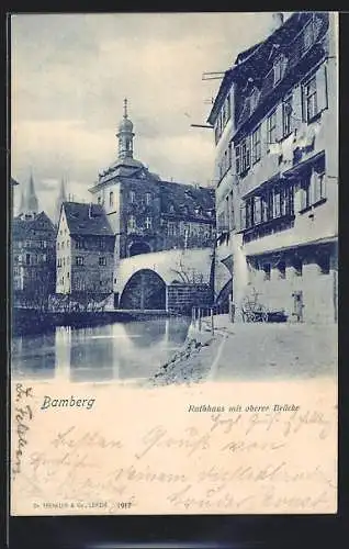 AK Bamberg, Rathaus mit oberer Brücke