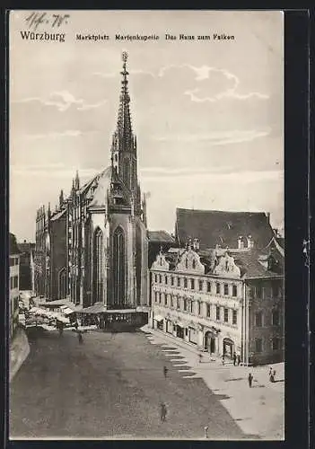 AK Würzburg, Marktplatz, Marienkapelle und Haus zum Falken