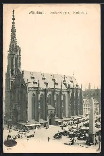 AK Würzburg, Obelisk auf dem Markt an der Marienkapelle