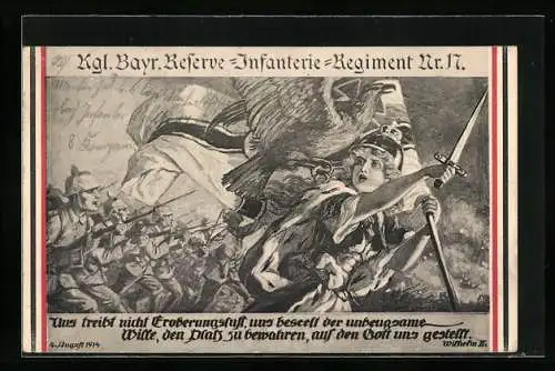 AK Kgl. Bayr. Reserve-Infanterie-Regiment Nr. 17, Sturm mit Germania und Flagge