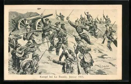 AK La Bassé, Kampfszene Januar 1915