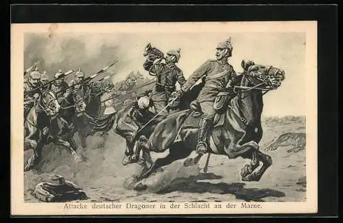 AK Attacke deutscher Dragoner in der Schlacht an der Marne