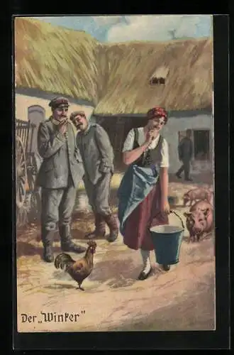 Künstler-AK Immer Fachmann, 7. Der Winker, Soldatenhumor
