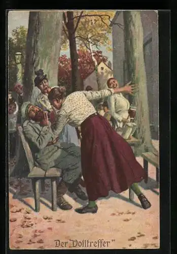 Künstler-AK Arthur Thiele: der Volltreffer, Soldat bekommt Ohrfeige von seiner verärgerten Frau