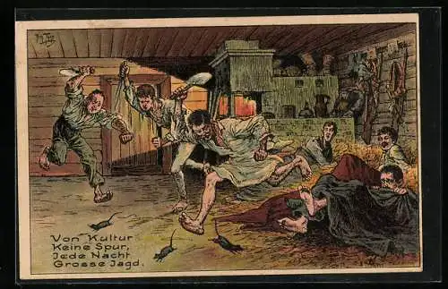 Künstler-AK Arthur Thiele: Von Kultur keine Spur, Läusejagd im Quartier