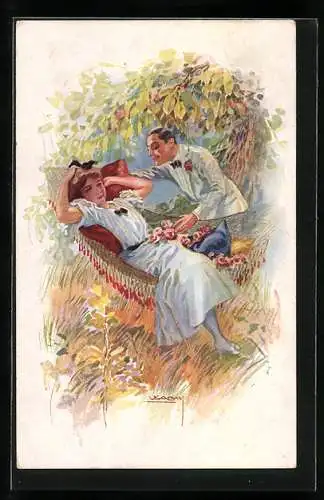 Künstler-AK Luis Usabal: Liebespaar unter einem Baum