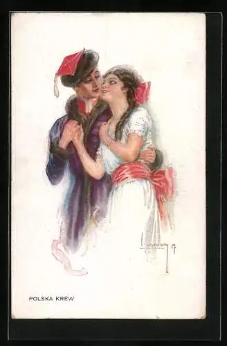 Künstler-AK Luis Usabal: Polnischer Ulan und Mädel