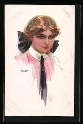 Künstler-AK Luis Usabal: Blonde Frau mit schwarzen Schleife im Haar