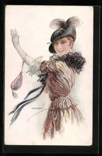 Künstler-AK Luis Usabal: elegante junge Dame mit Hut