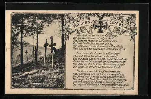 AK Heldengräber, Eisernes Kreuz, Gedicht