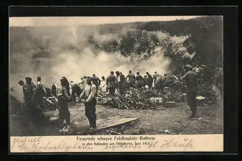 AK Feuernde schwere Feldhaubitz-Batterie in den Kämpfen um Hebuterne 1915