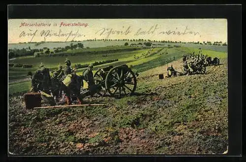 AK Soldaten der Artillerie mit Haubitzenbatterie in Feuerstellung