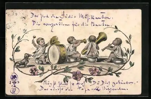 AK Kinder auf dem Nachttopf spielen Musikinstrumente