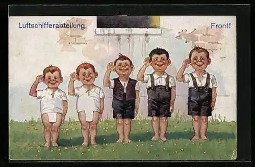 AK Junge Mitglieder einer Luftschifferabteilung salutieren